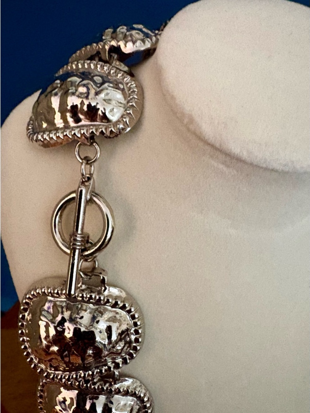Southern Silver-Tone Hammered Concha Necklace - Picture 2 of 5